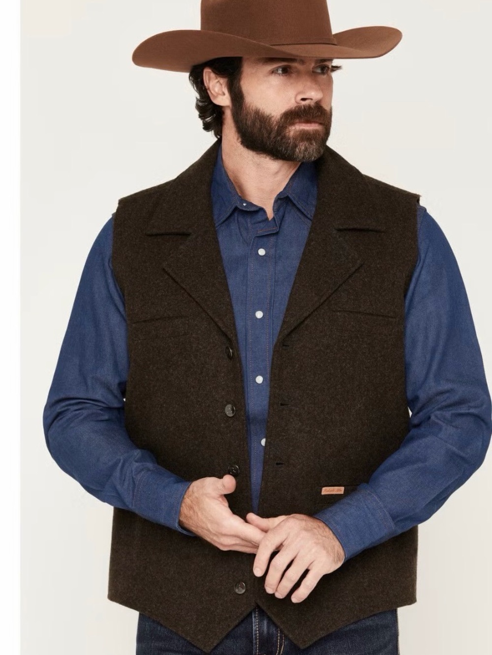 Men's Dark Brown Wool Blend Western Vest Powder River Outfitters by Pandhandle